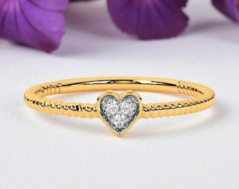 Diamond  ring, Dainty Heart Shaped Gold Plated Ring with Sparkling Stones, Minimalist Heart Motif Gold-Plated Ring for Everyday Wear ring,