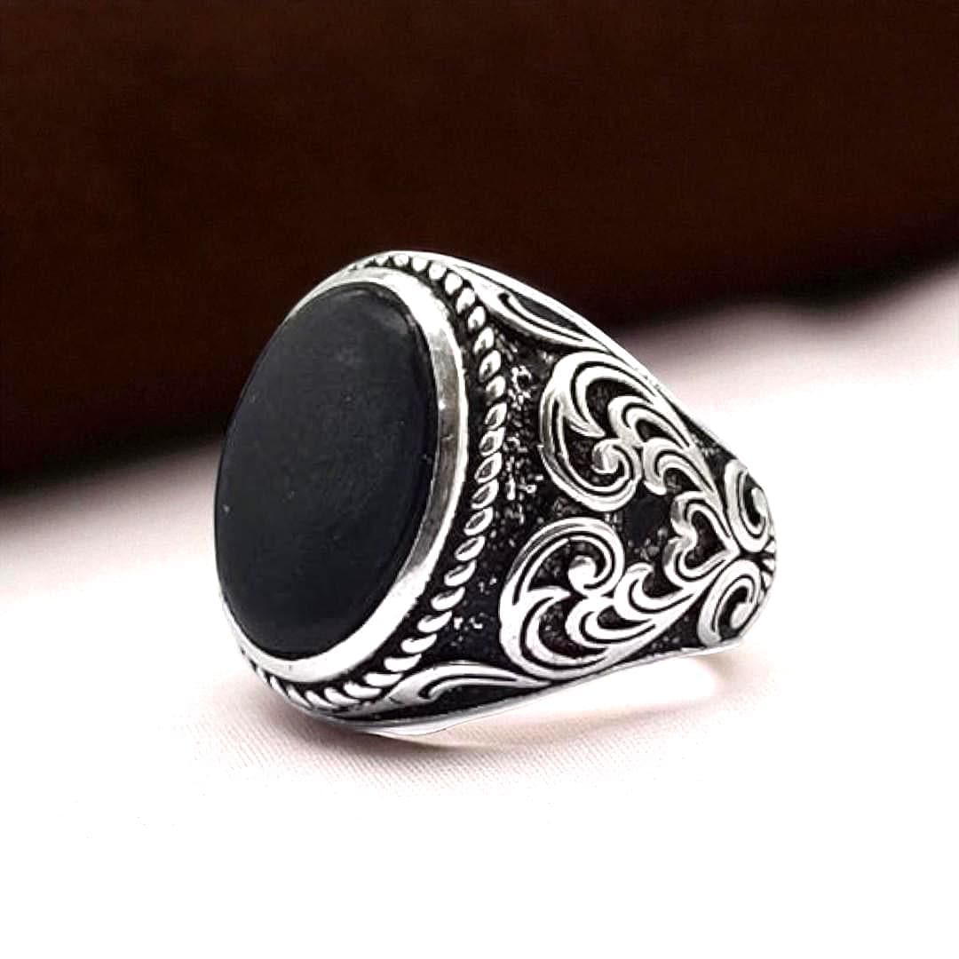 Chevalière Homme En Argent Sterling Et Agate - Taille FR 56 / US 7.5 - Occasion Très Bon état