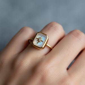 Pierścionek z kamieniem księżycowym, diamentowy pierścionek z gwiazdą północną dla kobiet, delikatny pierścionek z opalowym kamieniem księżycowym, biżuteria ze srebra 925, pierścionek zaręczynowy, prezent urodzinowy dla niej