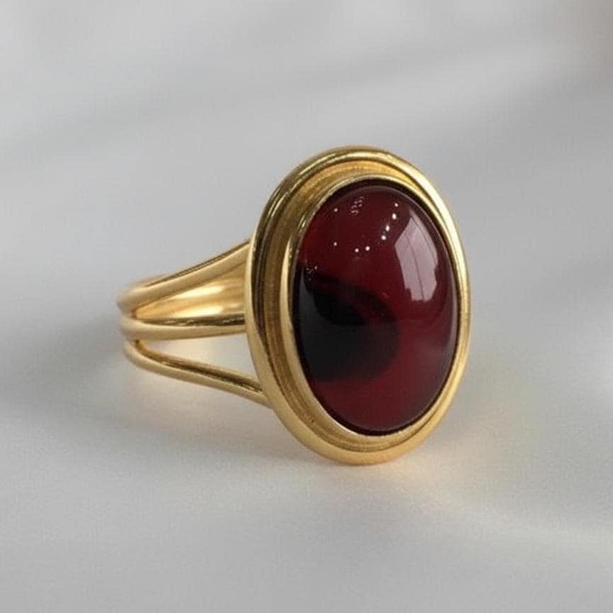Bague Ancienne En Argent Massif – Grenat Cabochon – Décor Ajouré – Taille 53 – Occasion