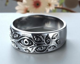 Eye rings, 925 sterling silver ring Vintage ring, Vintage  Punk Carved Eyes Ring Jewelry Hip Hop Rock Culture Ring Unisex ring, gift for her