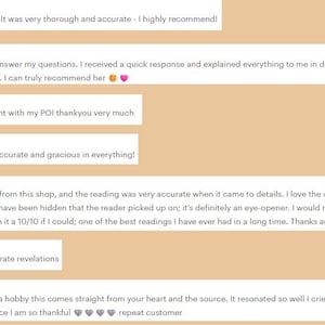 Collage of five star reviews saying Astra is kind and accurate, replies quickly, explains everything in detail, and delivers eye opening readings with great formatting. Several mention being repeat customers.