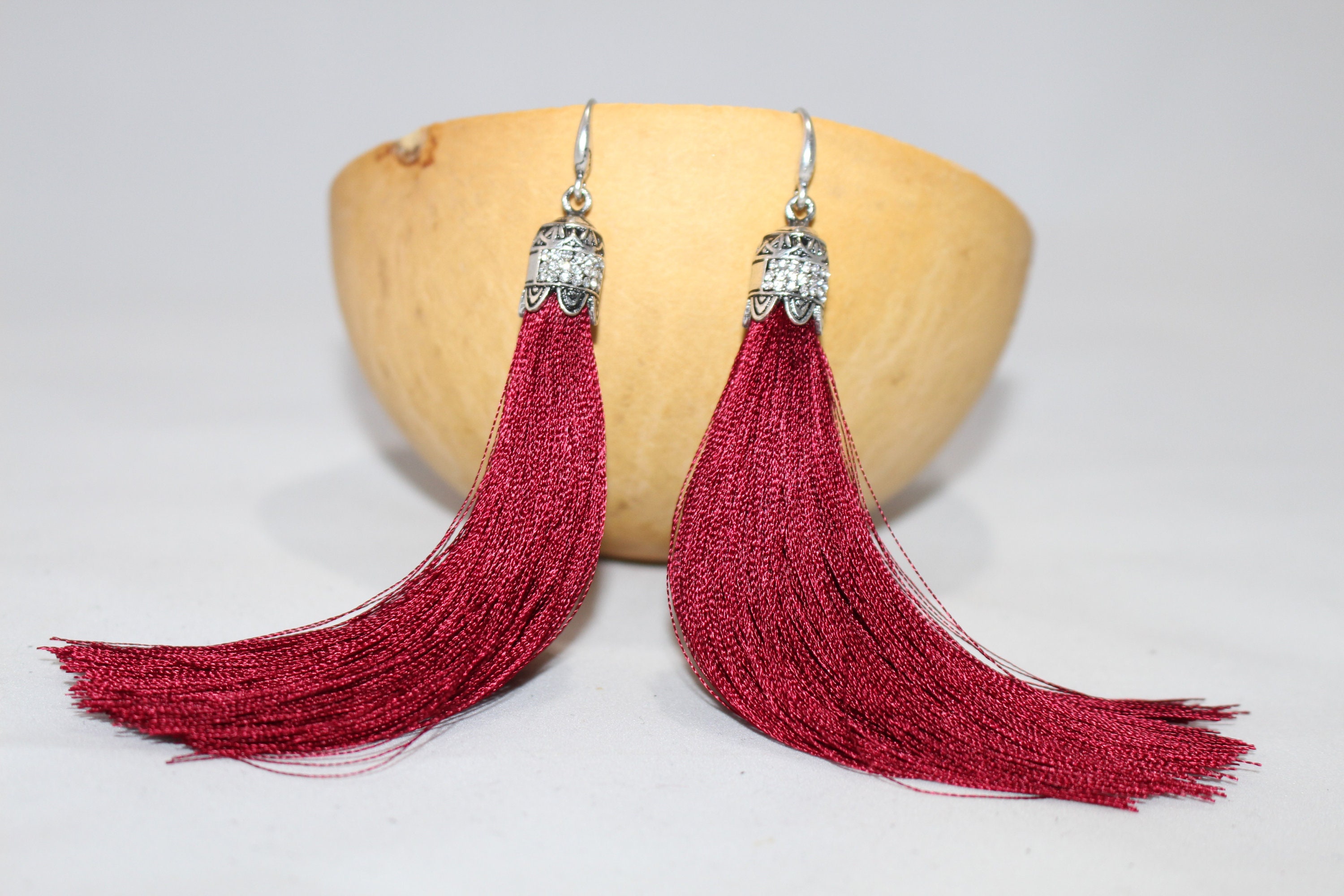 Red Tassel Earrings Etsy