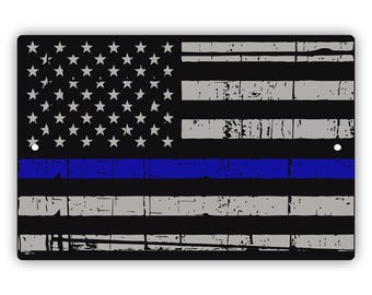 Thin Blue Line American Flag – Police Support Aluminum Metal Sign – Law Enforcement Flag