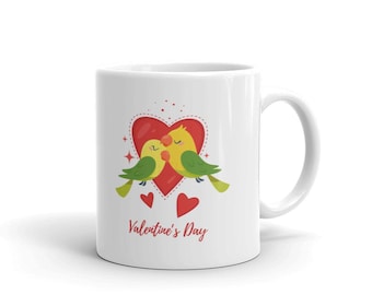 Cartoon Lovebirds Happy Valentine's Day Mug, Romantic Anniversary Coffee Cup, Gift for Girlfriend Wife