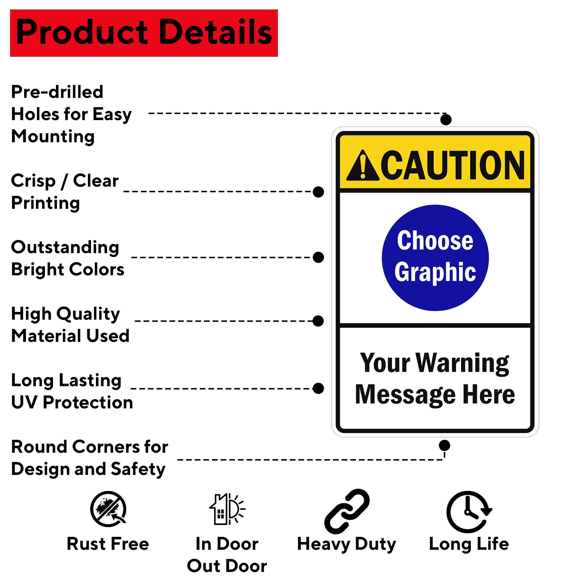 Custom Caution Sign With Graphic – Personalized Safety Aluminum Metal ...