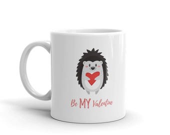 Hedgehog "Be My Valentine" Mug, Animal Lover Coffee Cup, Romantic Anniversary Gift for Partner