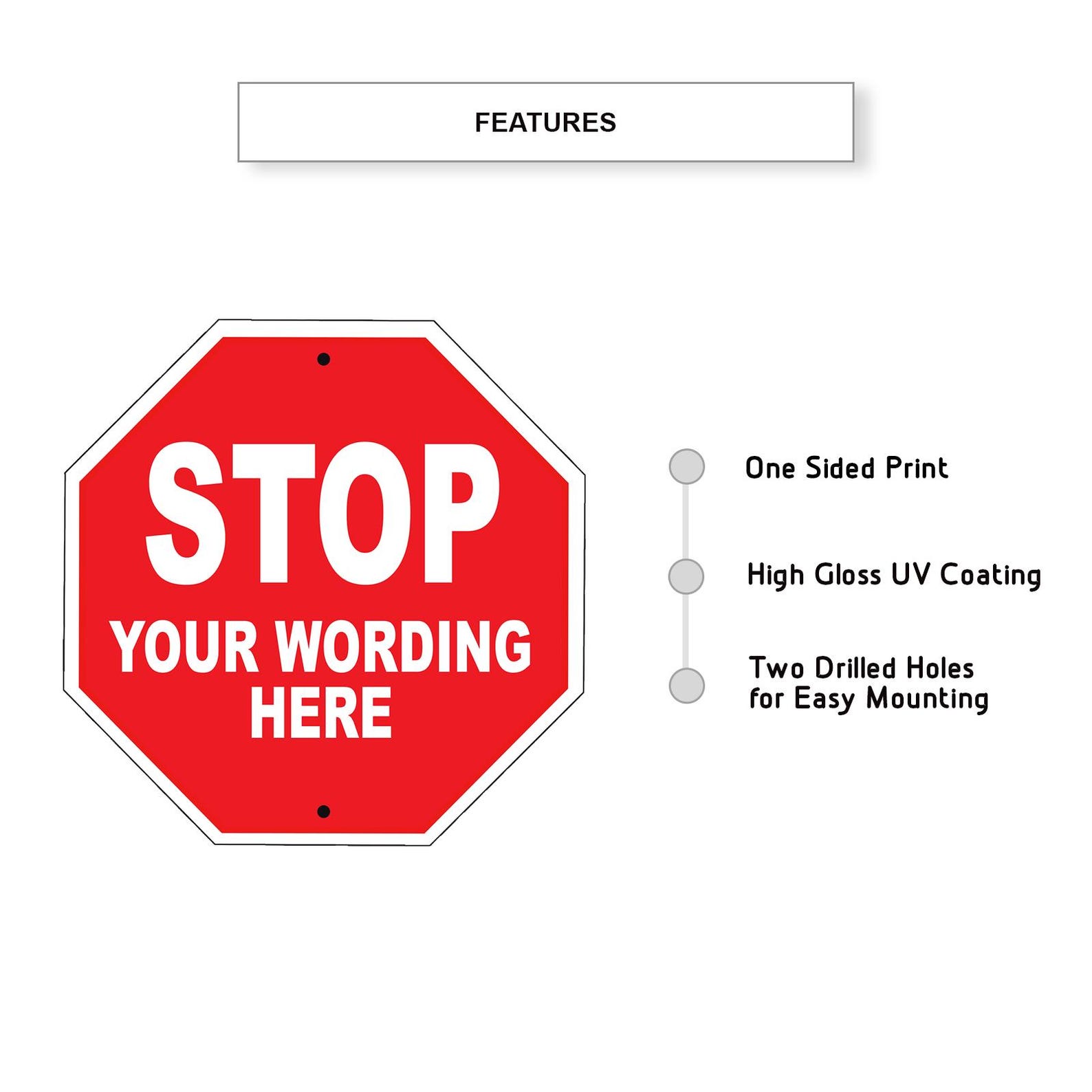 Custom Stop Style Octagon 12x12 Display – Personalized Text Red Warning ...