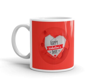 3D Ripped Heart Happy Valentine's Day Mug, Red Paper Graphic Coffee Cup, Romantic Gift