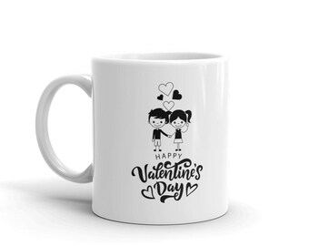 Cartoon Couple Kiss Happy Valentine's Day Mug, Romantic Anniversary Coffee Cup, Gift for Couple