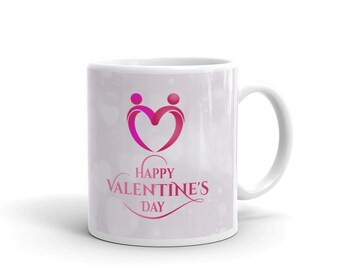 Happy Valentine's Day Mug - Coffee Cup Gift for Him Her - Romantic Love Heart Present
