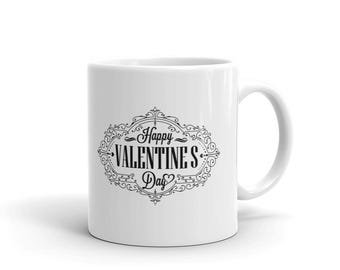 Happy Valentine's Day Mug, Heart Graphic Coffee Cup, Romantic Gift for Her Him Partner