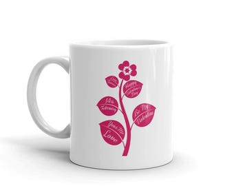 Happy Valentine's Day Flower Mug - February 14 Gift - Romantic Coffee Cup - Love Present