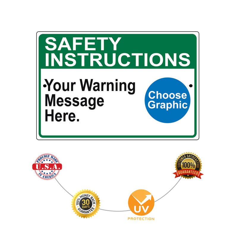 Rectangular Saefty Sign Safety Instructions Personalized Aluminum Plaque – Industrial Workplace ...