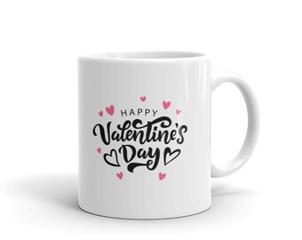 Happy Valentine's Day Script Heart Mug, Romantic Coffee Cup Gift