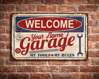 Personalized Garage Aluminum Sign – Custom Vintage Man Cave Metal Wall Decor