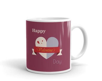 Red Heart Graphic Happy Valentine's Day Mug, Anniversary Love Coffee Cup, Romantic Gift