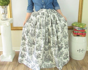 Black and White Toile Midi Skirt, Mini Skirt or Maxi Ball skirt  full, gathered skirt all sizes custom made to order