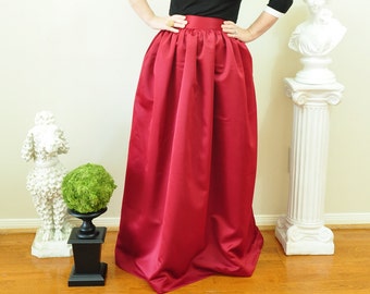 Burgundy Duchess Satin Ball Gown Skirt long full pleated and gathered Full Length Maxi skirt Custom made