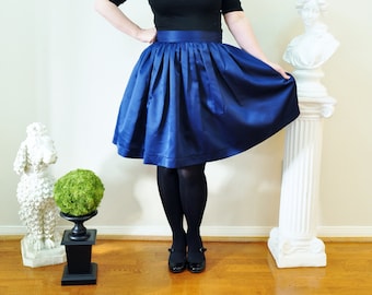 Navy Satin full gathered skirt custom made also in plus size