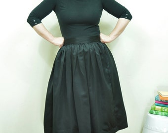 Black Midi Skirt Full gathered Satin skirt Custom made also in plus size