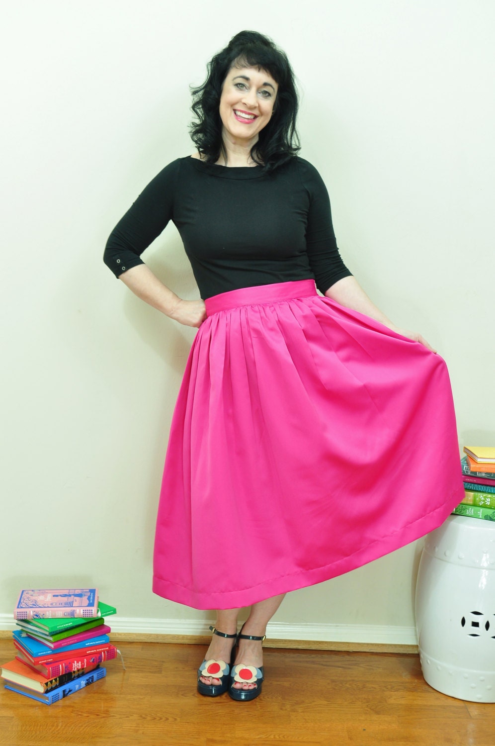 Pink Midi Skirt Custom Made Full Gathered Duchess Satin Skirt Etsy