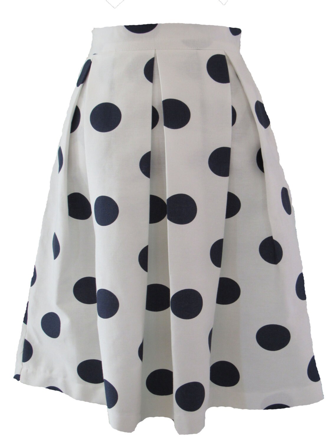 Navy and White Polka Dot Skirt Pleated Midi with full | Etsy