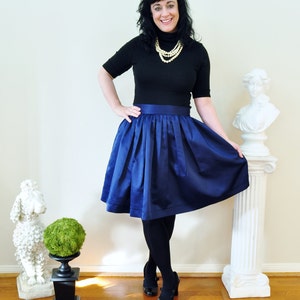 Navy Satin Full Gathered Skirt Custom Made Also in Plus Size - Etsy