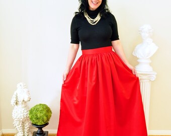 Red Duchess Satin Ball Gown Skirt Custom made long full pleated and gathered Full Length Maxi skirt