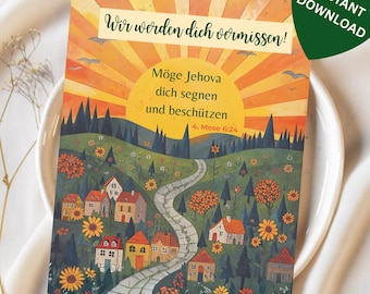 JW Grußkarte Wir werden dich vermissen Zeugen Jehovas Abschied Neue Versammlung Aufgabe SKE Pioneer Bethel Geschenk (Digital Download)