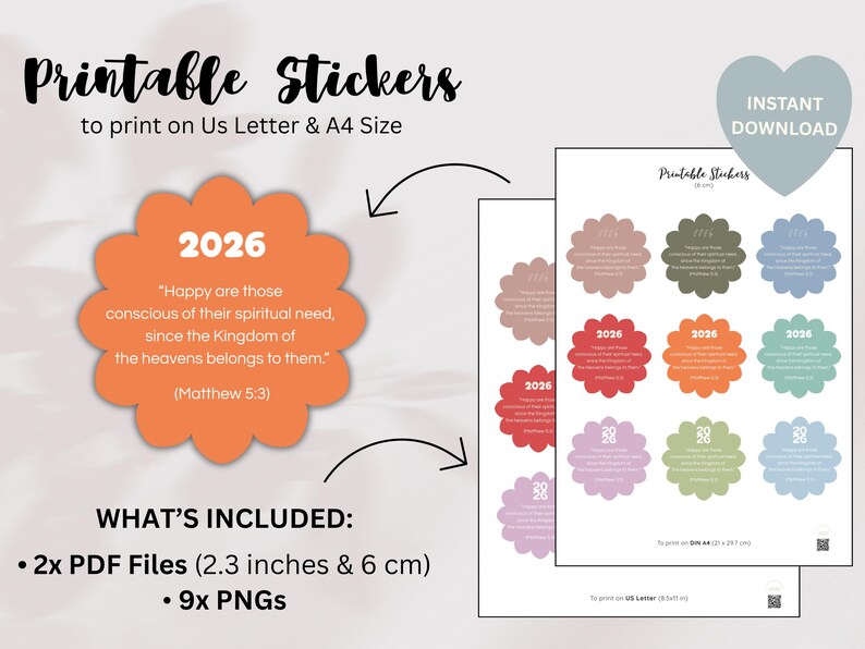 JW 2026 Year Text Stickers Printable Matthew 5:3 JW PNG Digital ...