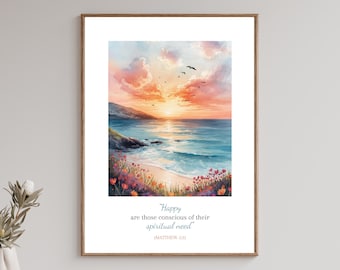 Arte mural imprimible con texto del año 2026 de los Testigos de Jehová / Póster bíblico de Mateo 5:3 de los Testigos de Jehová, descarga digital