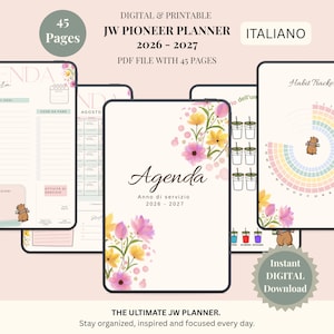 JW Pioneer Planner 2026–2027 Capybara JW Ministry Planner PDF Daily Weekly Monthly Planner Digital Download Italian Version