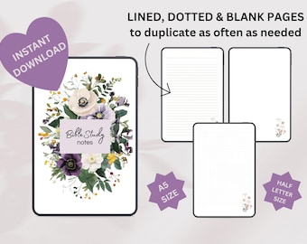 Notas de estudo bíblico floral das Testemunhas de Jeová, caderno digital (PDF, A5, meia carta)