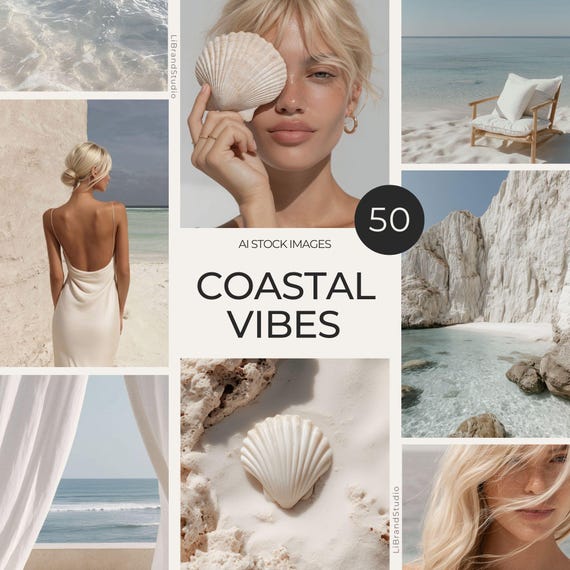 Coastal AI Stock Photos | Beach Summer Vibes Images (Digital Download)