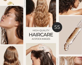 Haircare AI Stock Photos – 55 Faceless Beauty Images (Digital Download)