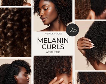 Melanin Curly Hair - AI Stock Photos. Premium Minimal Beauty Images, Coily Textures (Digital Download)