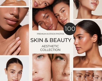 Skin Beauty Stock Photos, 100 Aesthetic AI images, Diverse Women Instagram Templates, Digital Bundle, Portrait Beauty, Skincare marketing