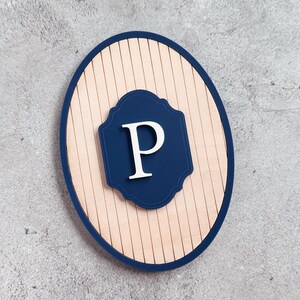 Vintage Stripe Monogram Nursery Sign | Custom Oval Initial Wall Art | 3D Wood & Acrylic Baby Name Sign | Classic Nursery Heirloom