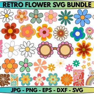 Retro Flowers Svg, Flower Clipart, Daisy Flower Cut File,Boho Flower Svg,Flower Svg Bundle,Floral Png, Svg Files For Cricut,Instant Download