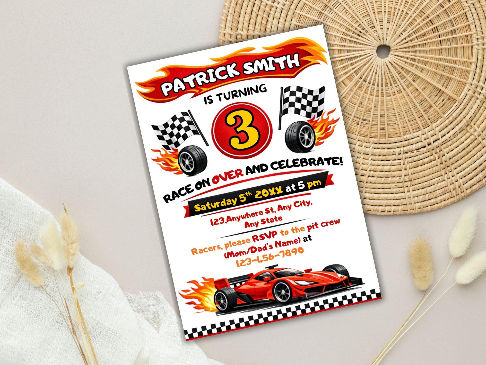 Editable Race Car Birthday Invitation: Ferrari, Lambo Theme (digital ...