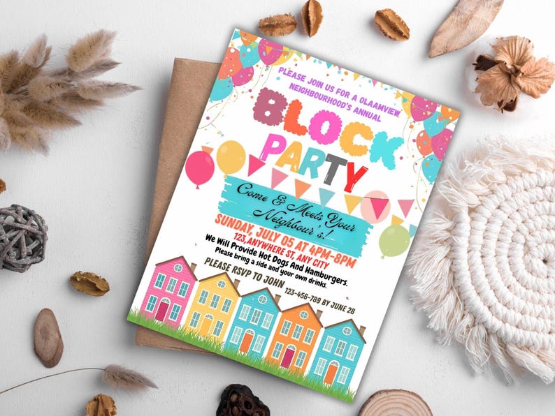 DIY Block Party Flyer Template: Editable Neighborhood Invite (PDF) - Etsy
