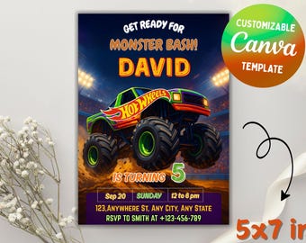 Hot Toro Monster Truck, Wheels Birthday Invitation Editable (Digital Download)