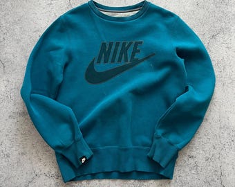 Vintage Nike 2000-tals Big Logo Sweatshirt Herrstorlek S Blå Långärmad Tröja Y2K