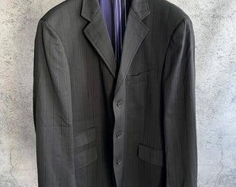 Vintage Etro Milano Striped Blazer Classic Suit Wool Size 58 Men