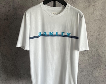 Camiseta con estampado Oakley Y2K para hombre, talla S, blanca