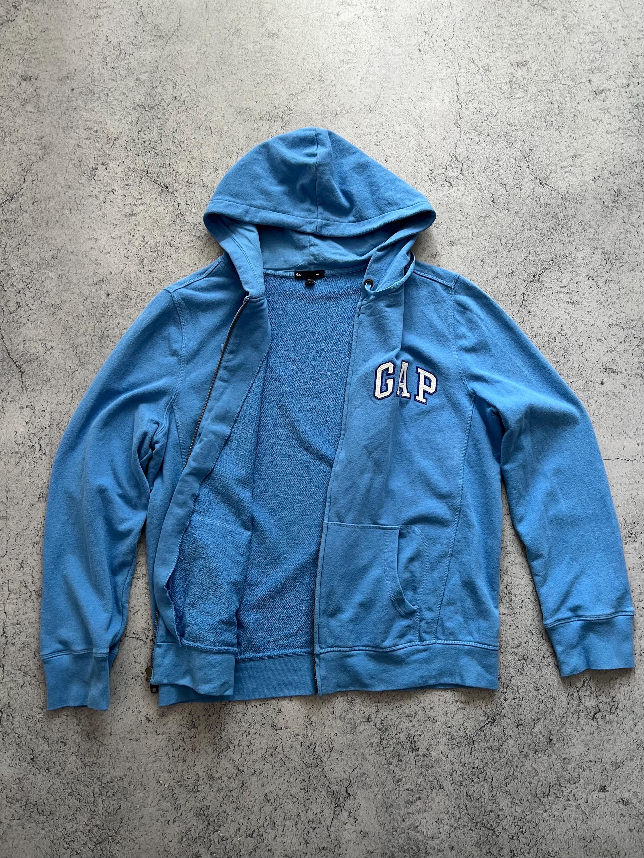 Vintage Gap Full Zip Hoodie Blue Y2K Embroidered Logo Unisex Size 