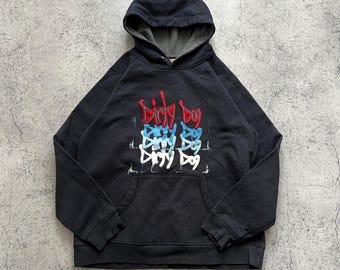 Dirty Dog hoodie trui Y2K-stijl blauw herenmaat M, geborduurd logo met lange mouwen