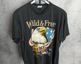 Maglietta vintage stampata Wild&Free USA sbiadita anni 2000
