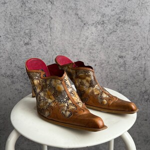 Vintage Leather Mules Floral Tooled Slip On Heels Shoes image 2